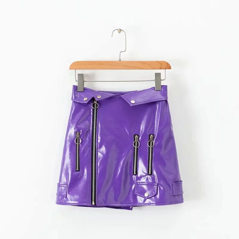 

2019 New Arrival Western Style Slim Bag Hip Glossy Patent Leather Skirt Chic Zippers Decorated Mini Skirt Free Shipping