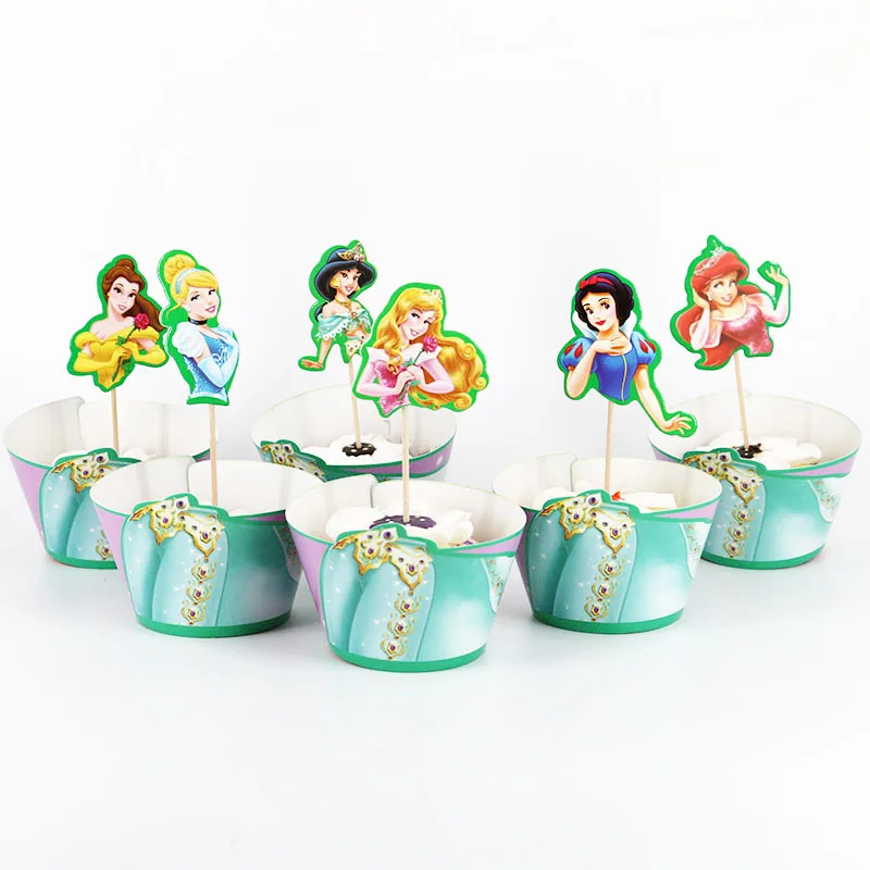 

24pcs Beautiful Princess Cupcake Cake Wrappers Toppers Baby Shower Kids Children Birthday Party Decorative Supplies