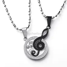 Nuevos collares y colgantes A Juego Musical Música Nota “Te Amo” Set con diamantes de Imitación CZ collar Pareja Set Regalo de Los Amantes