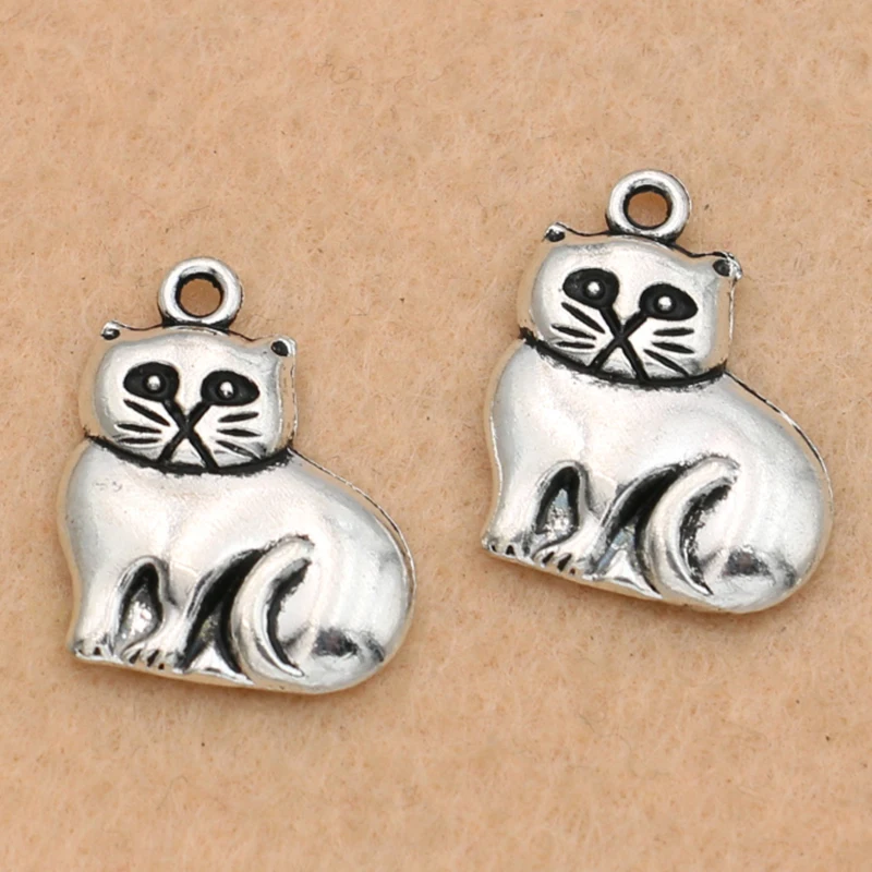 

10pcs Tibetan Silver Plated Cat Charms Pendants For Jewelry Making Necklace Handmade Diy 19x16mm