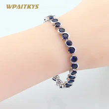Круглые синие хрустальные серебряные цветные браслеты 20 см для женщин модные ювелирные изделия подарочная коробка WPAITKYS