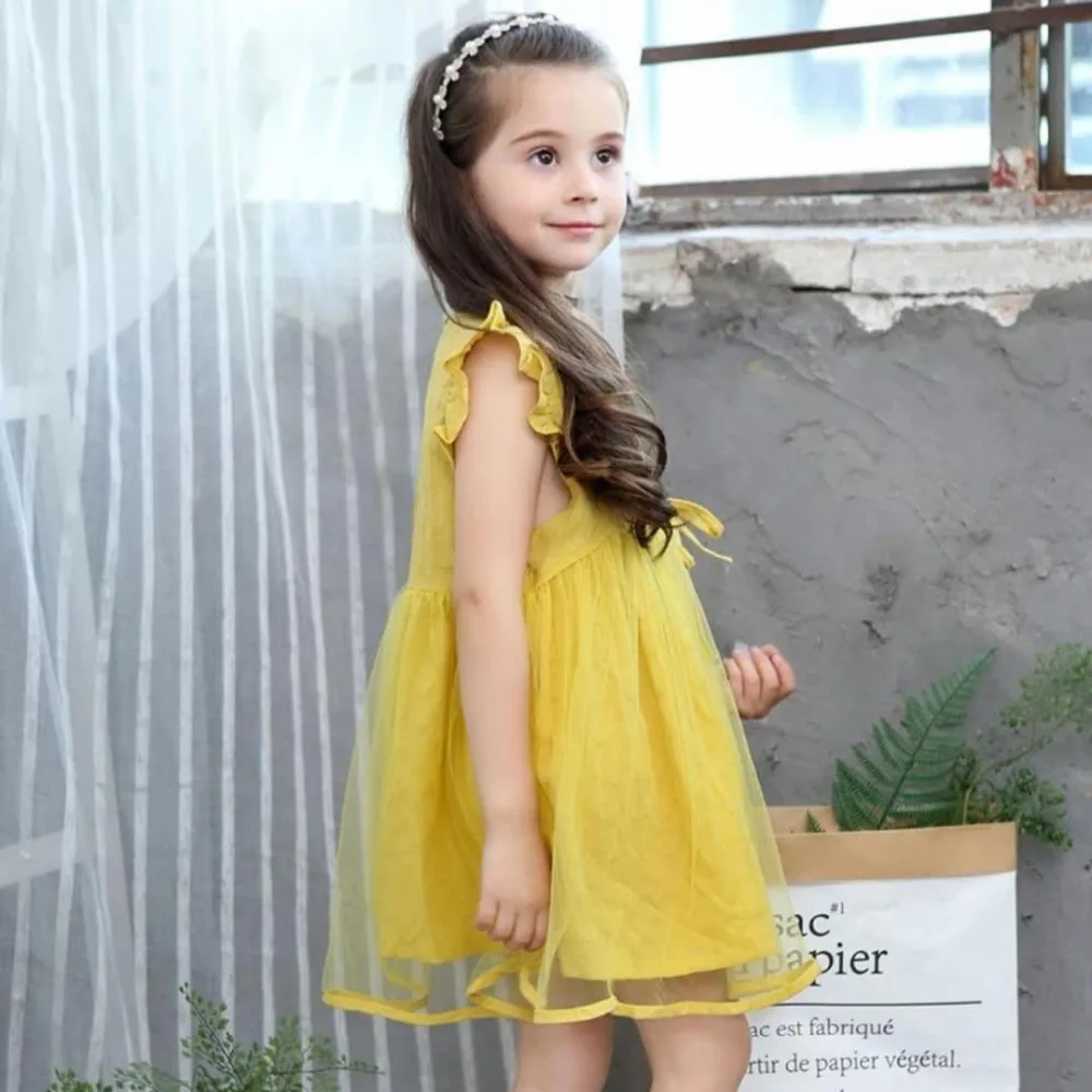 Yellow Girls Dress Summer Toddler Mesh Cotton For Kids Ball Gown Tulle