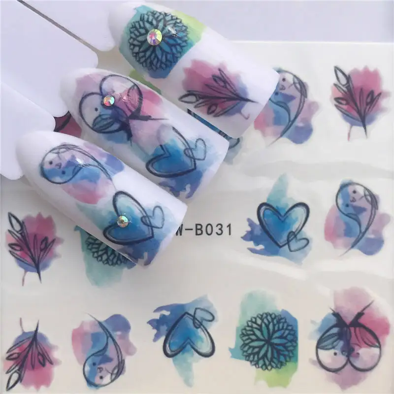 1 шт цветные наклейки на ногти цветок Водные Наклейки пион милые животные олени обертывания ползунки для украшения ногтей маникюр - Цвет: YZW-B031