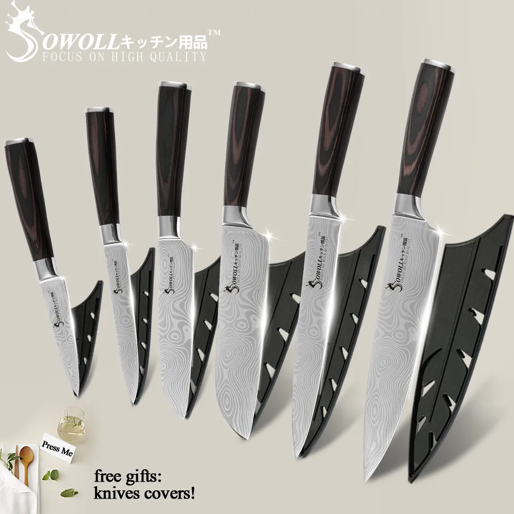 SOWOLL нож из нержавеющей стали кухонные ножи инструменты цветная деревянная ручка