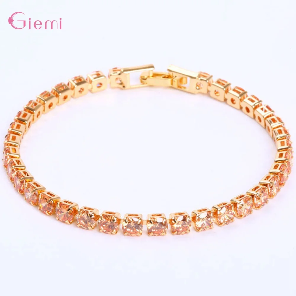 New Fashion Adjustable Tennis Bracelets For Women Shiny Crystal Silver Color Chain Bangle and Bracelet Jewelry Gift - Metal Color: 17cm