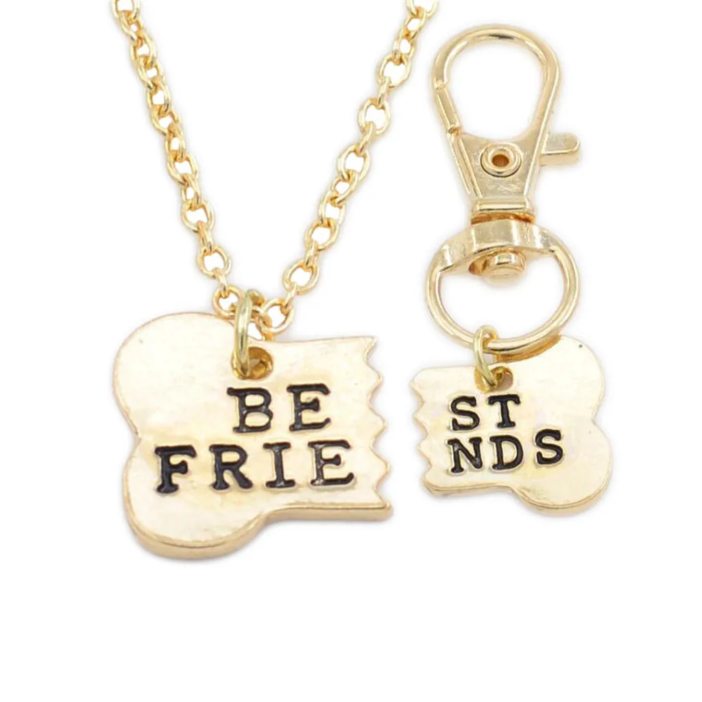 design 2 pcs Best Friends Matching Necklace &amp Dog Tag Clip Bone Key Chain Friendship Fashion Jewelry gift for women | Украшения и