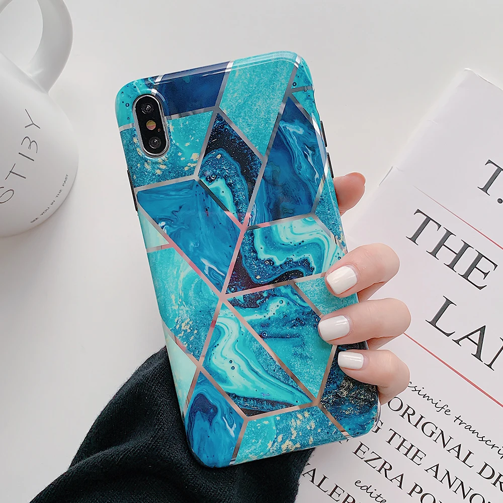 LOVECOM Geometric Marble Phone Cases For iPhone 11 Pro Max XR XS Max 6 6S 7 8 Plus X Soft IMD Electroplated Back Cover Coque