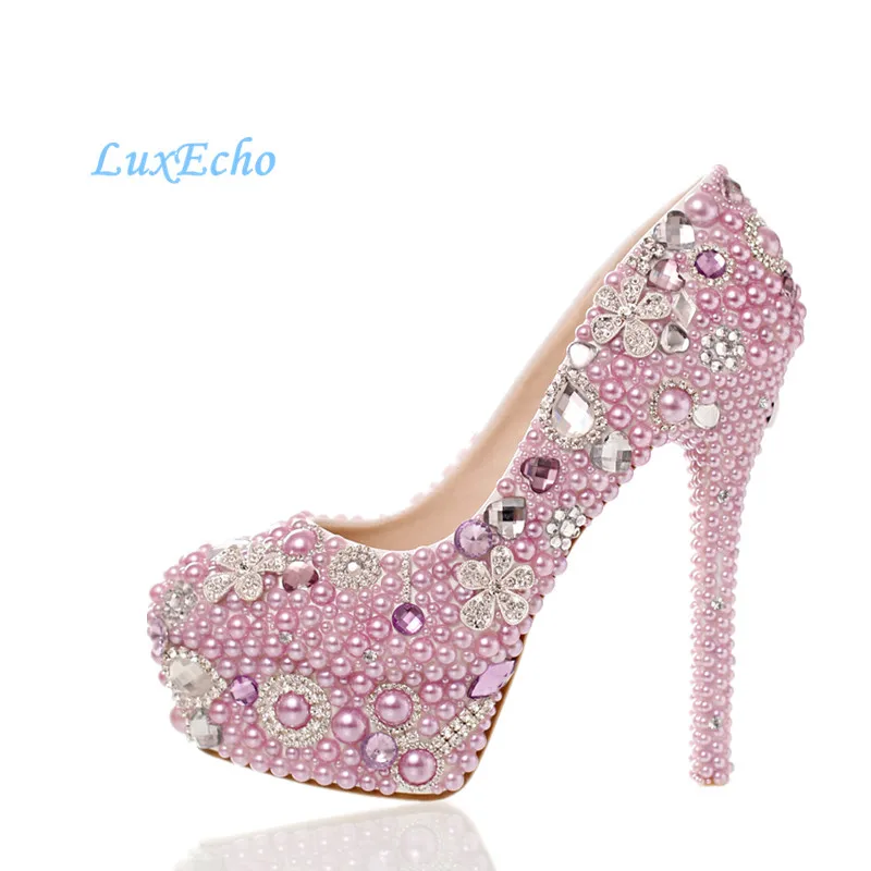 

Purple pearl with silver rhinestone high heel bridal shoes round toe fashion women's shoes PUMPS luxury wedding shoes