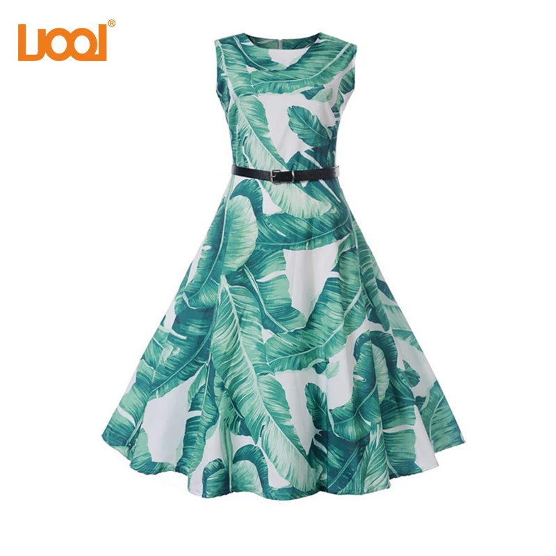 Vestidos винтажное платье Лето Цветочный Принт без рукавов вечерние платья S 50 s 60