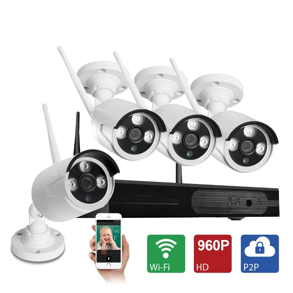  4CH 720P HD WIFI Security Camera System Wireless Video Surveillance Network NVR Kits CCTV IP Camera Equipment with 760P Camera 