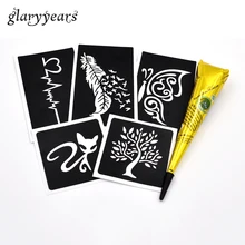 5 шт. трафарет для татуировки хной+ 1 шт. черная паста хны роспись по телу индийская хна паста конус рисунок для женщин мужчин трафареты для тату