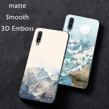 

Embossed vintage East Asian Chinese Japanese style case For Samsung Galaxy A70 Snow Mountain Decree Crane cover
