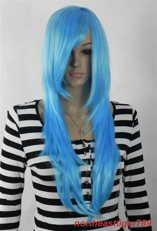 FREE SHIPPING^^^^^Hot Sell Fashion Sexy Long Light Blue Straight Women's Lady's Hair Wig Wigs |