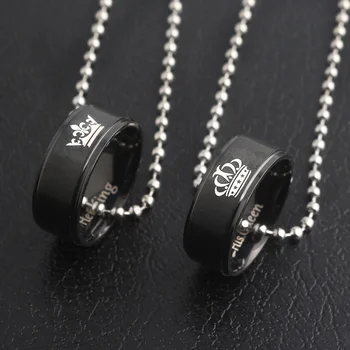 

SG New Black Lover His Queen Her King Crown Letter Round Pendant Necklaces For Couple Women Men Valentine's Day Gift Jewelry