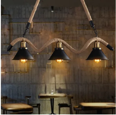 Online Lámpara de techo Edison Industrial con cuerda de hierro Vintage creativa para bar