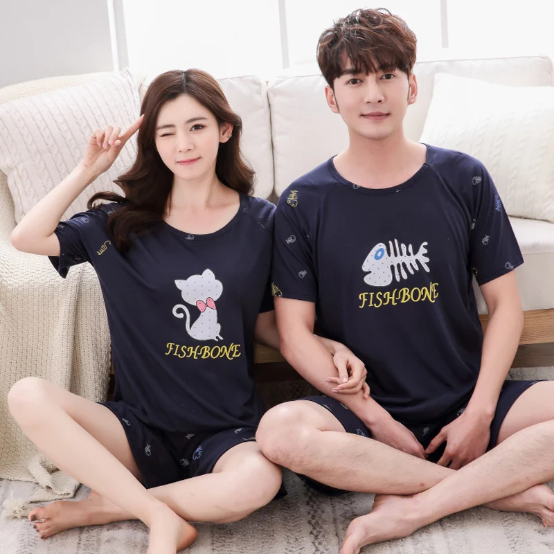 

korean cartoon print Couple Pajamas set 2019 summer new Long Sleeved Sleepwear suit Men and Women casual Homewear lovers Pajamas