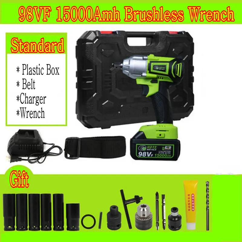 98VF 15000mAh Brushless Cordless Electric Wrench Impact Socket Wrench Li Battery Hand Drill