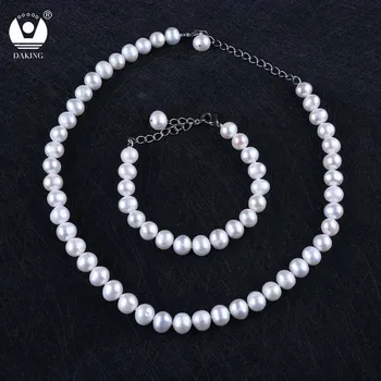 

Genuine Potato Pearl jewery sets natural freshwater pearl necklace bracelet 10-11mm fine jewelry
