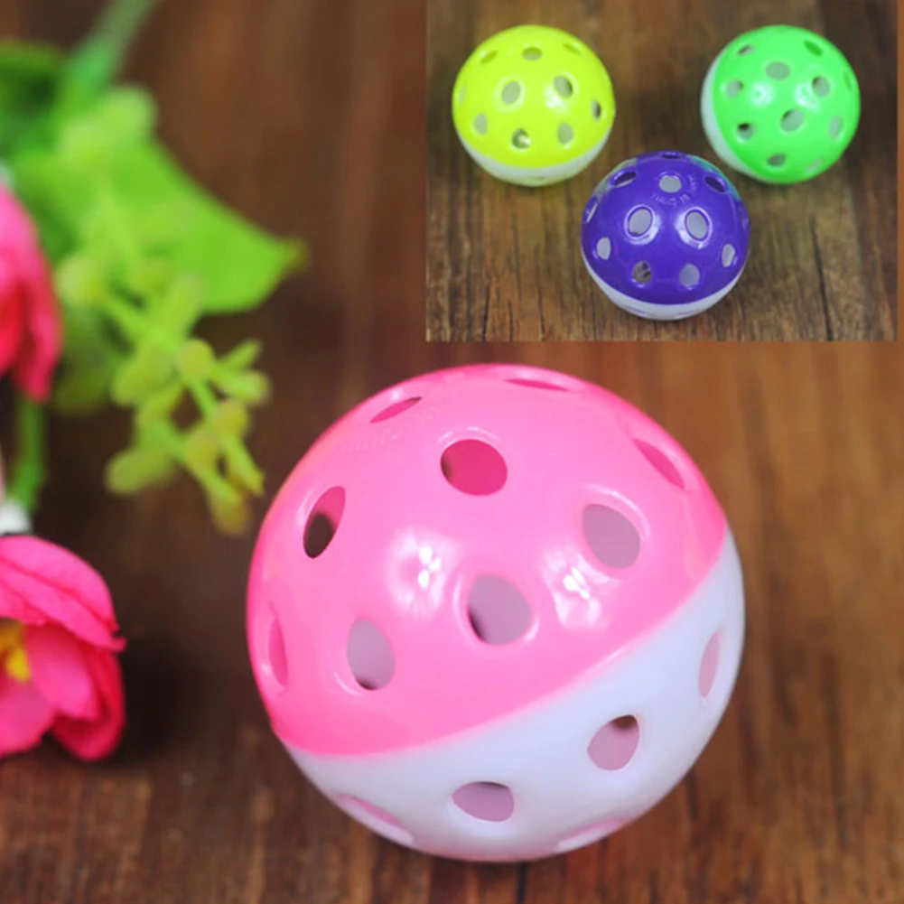 HOT SALE! Plastic Puppy Cat Round Play Ball with Bell Pounce Chase Rattle Pet Chew Toys