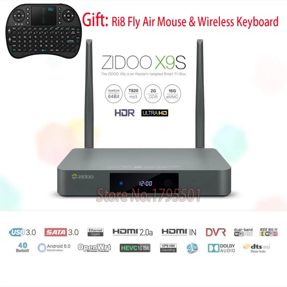  ZIDOO X9S Smart Android 6.0 TV BOX 2GB 16GB + OpenWRT(NAS) Realtek RTD1295 2.4G/5.0G WIFI Bluetooth 4.0 + Fly Air Mouse Keyboard 