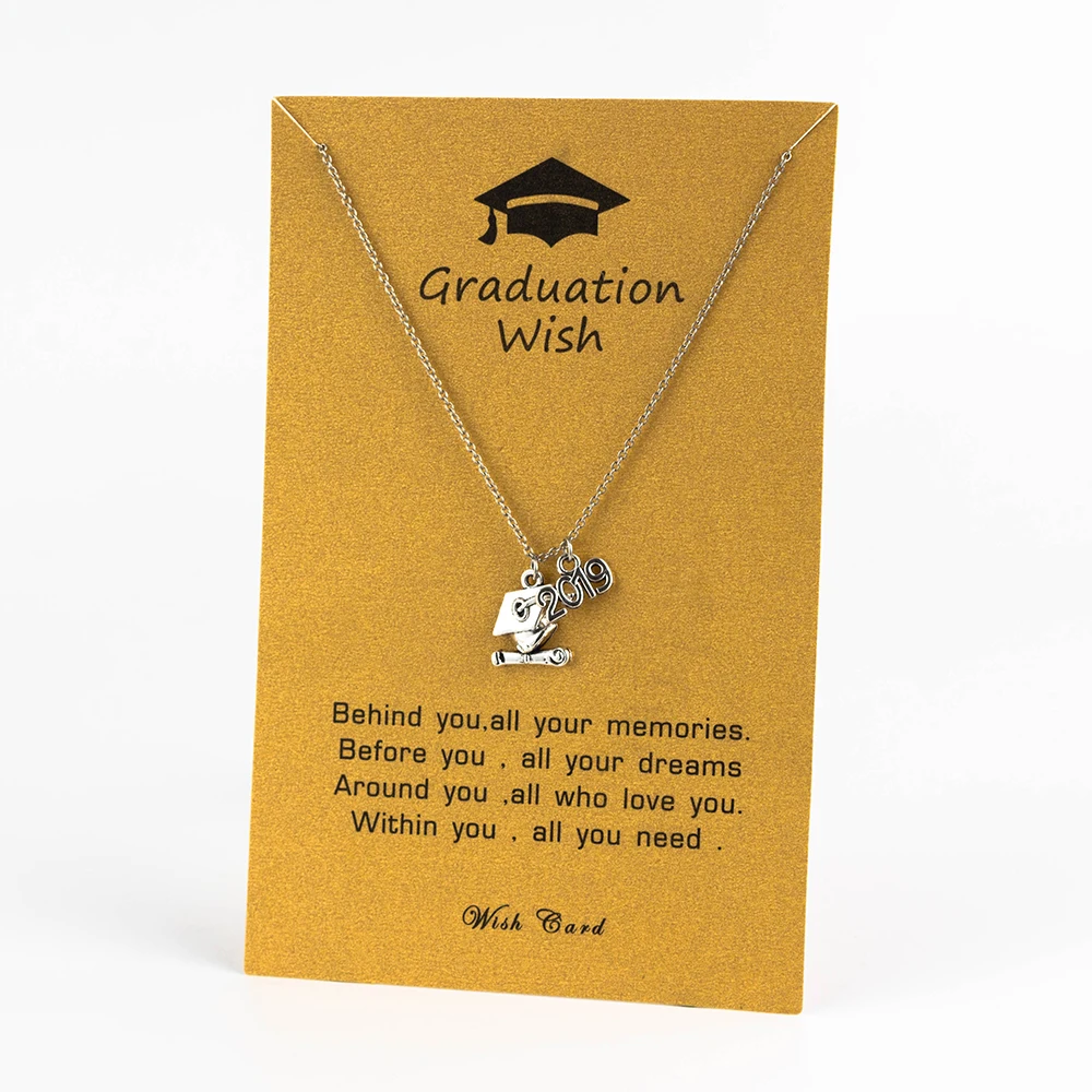 

2019 Graduation Blessing Silvery Pendant Necklace Graduate Student Bachelor Hat Bijoux Collares Mujer CN223