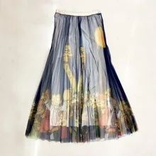 Юбки Женские Новые летние женские с высокой талией милый мультфильм лоскутный принт атласная длинная Плиссированная повседневная юбка Свободная юбка Harajuku