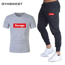 Городской Для мужчин комплект качество, модные футболки + брюки мужской спортивный костюм спортивные костюмы Для мужчин s Savage Спортивная в