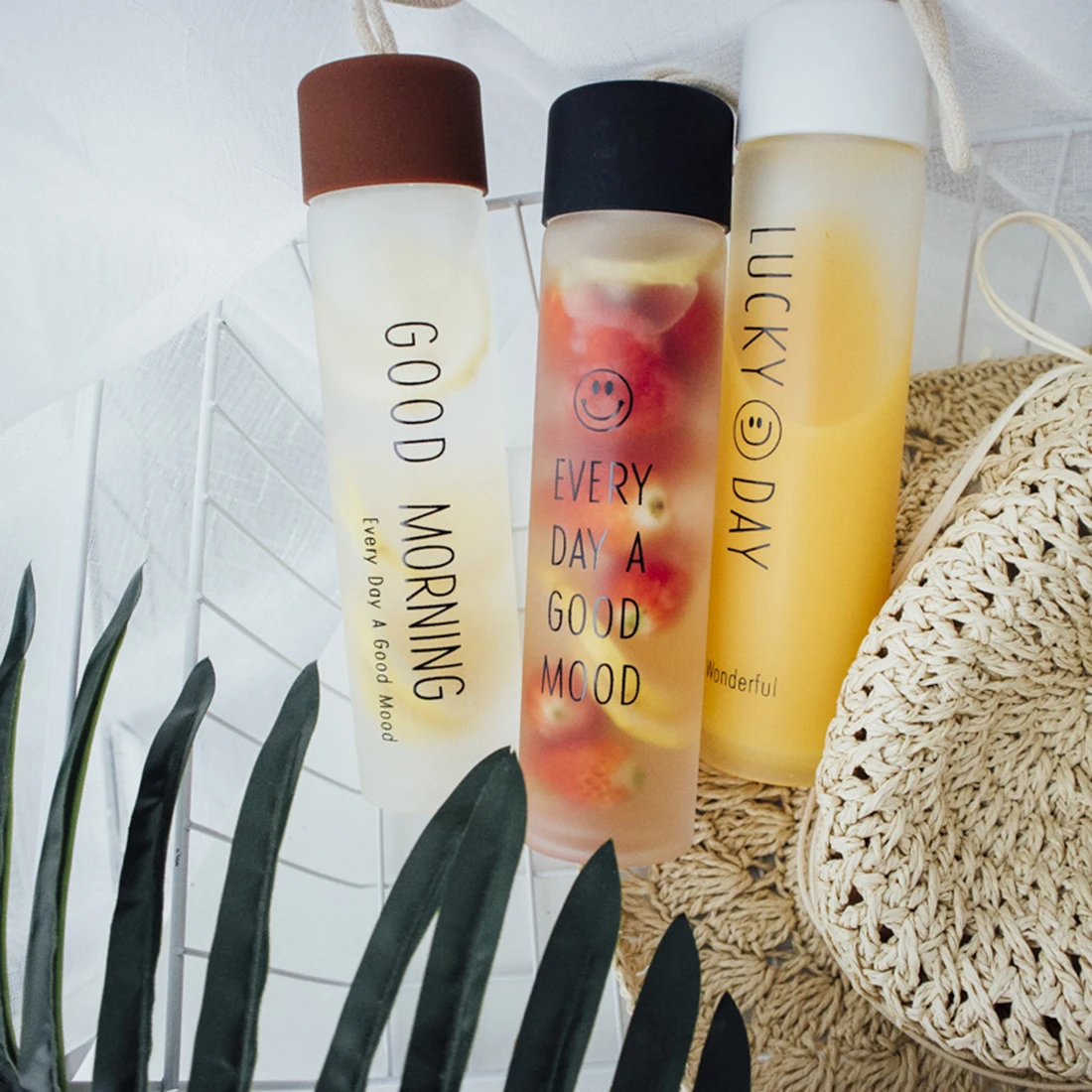 

Creative Water Bottle Glass Fruit Infusion Bottles Drink Outdoor Sports Yoga Climbing Juice Lemon Portable Kettle Drinkware