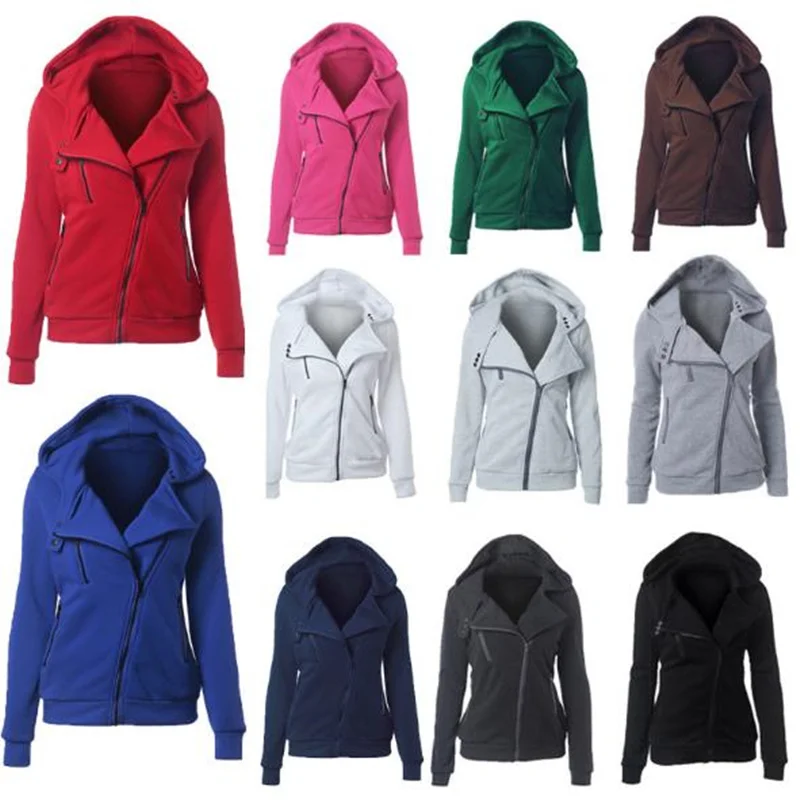 

2019 Fashion Autumn winter women Thick hoodie jacket Diagonal zipper casual long sleeve female hoodies jacket 3XL Dropshopping