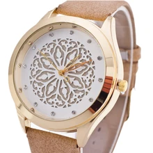 BGG reloj ahueca hacia fuera la flor dial señoras Reloj Rhinestone de la manera Ocasional Vestido de Las Mujeres de Cuero Reloj de Cuarzo Reloj de pulsera de reloj horas