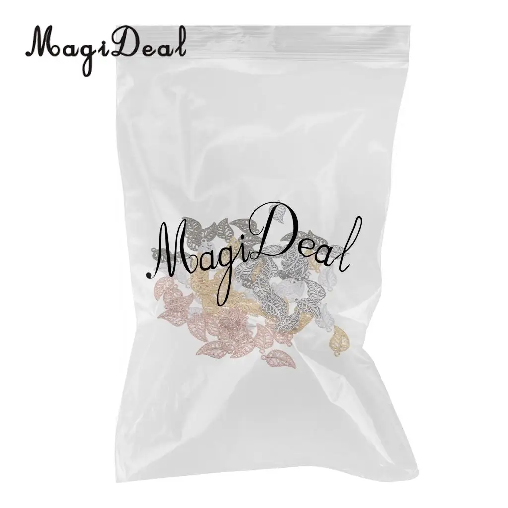 MagiDeal 75Pieces Vintage Hollow Filigree Leaf Charms Pendants Jewelry Findings Jjewelry Making Dangle Scrapbooking Material