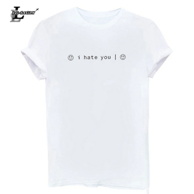 

Lei-SAGLY I Hate You Smiley Face T-Shirt Tumblr Clothing Funny Tee Shirt Femme Harajuku Punk T Shirt Women Fashion Casual Tops