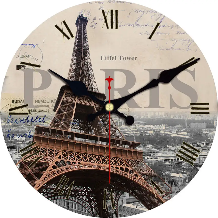 Потертый шик, парижские пейзажи часы, антикварные настенные часы, часы дом - Цвет: Tower Wall Clock 2