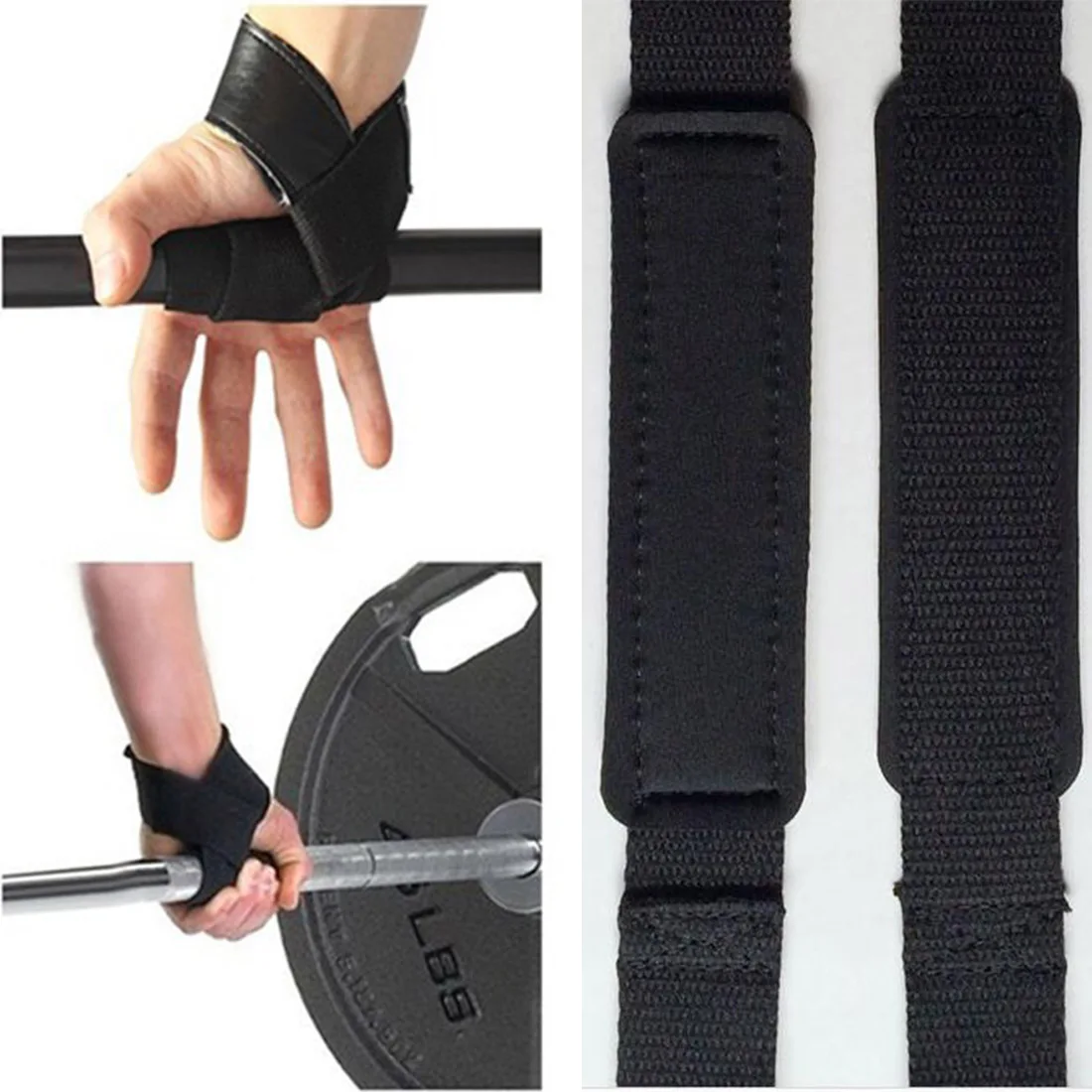 1Pair Weight Lifting Strap Hand Wrist Support Straps Brace Pad Fitness Gym Body Building Training Weightlifting Wrap Grip Gloves