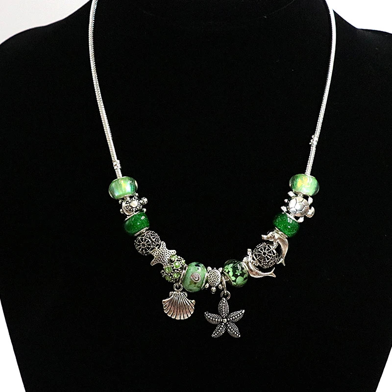 

New Green Ocean Animal Bead Necklace Antique Silver Fashion Necklace L10801