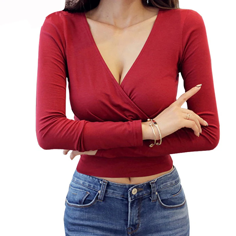 Новинка 2018 модная футболка Femme Poleras De MujerSexy топ с глубоким v-образным вырезом
