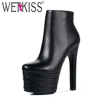WETKISS/пикантные ботильоны на очень высоком тонком каблуке и платформе; уличные зимние ботинки; Новое поступление года; женская обувь из натуральной кожи на молнии
