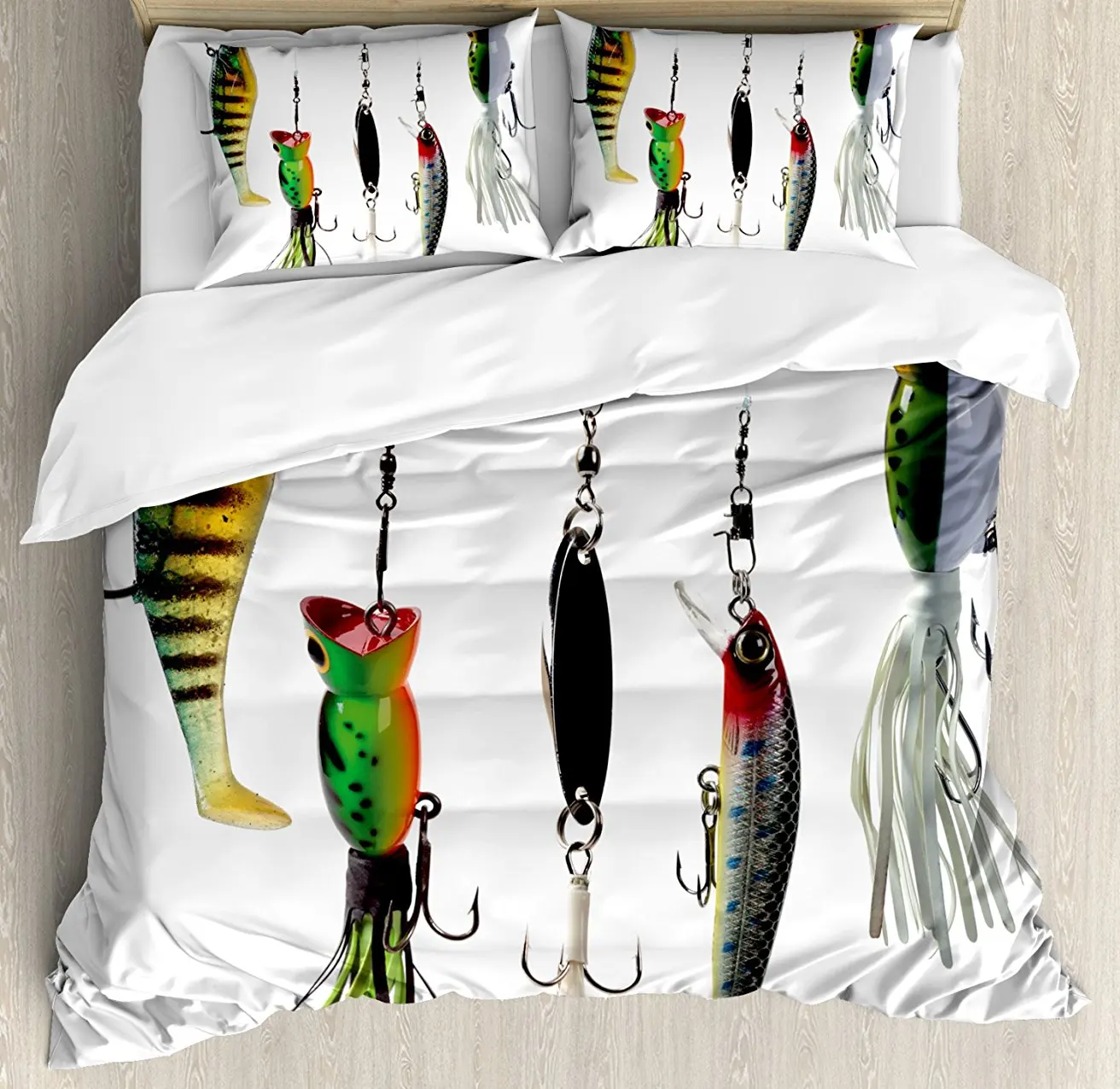 Fishing Duvet Cover Set Various Type of Fishing Baits Hobby Leisure