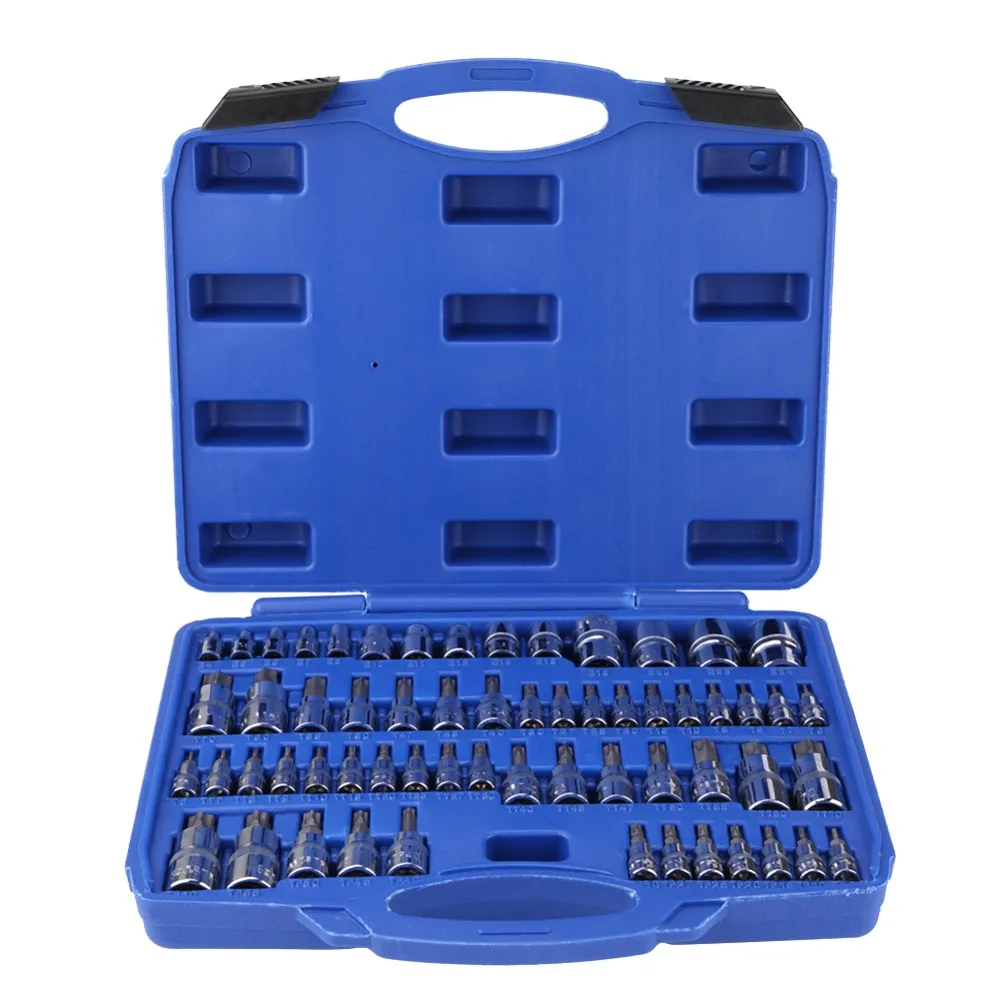 60Pcs Tamper Proof Torx Star Socket Bits Tool Kit Set 1/4" 3/8" 1/2