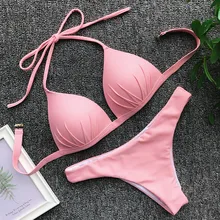 Женский однотонный купальник-бикини флуоресцентного цвета, купальник с заниженной талией, комплект из двух предметов, кружевной купальник, Бразильская пляжная одежда, костюм пуш-ап