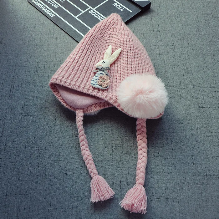 New Autumn And Winter Baby Hats  Wool Earmuffs Knitted Plush Children's Hat With Cute Rabbit 3 Months -2 Years Old GCG55 (3)