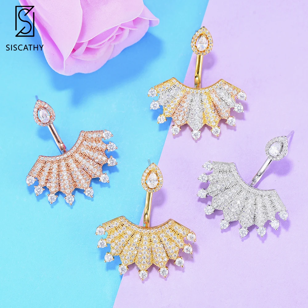 

Siscathy 2019 New Design Trendy Women Earrings Fashion Jewelry Cubic Zirconia Geometry Statement Stud Earrings Beautiful Gift