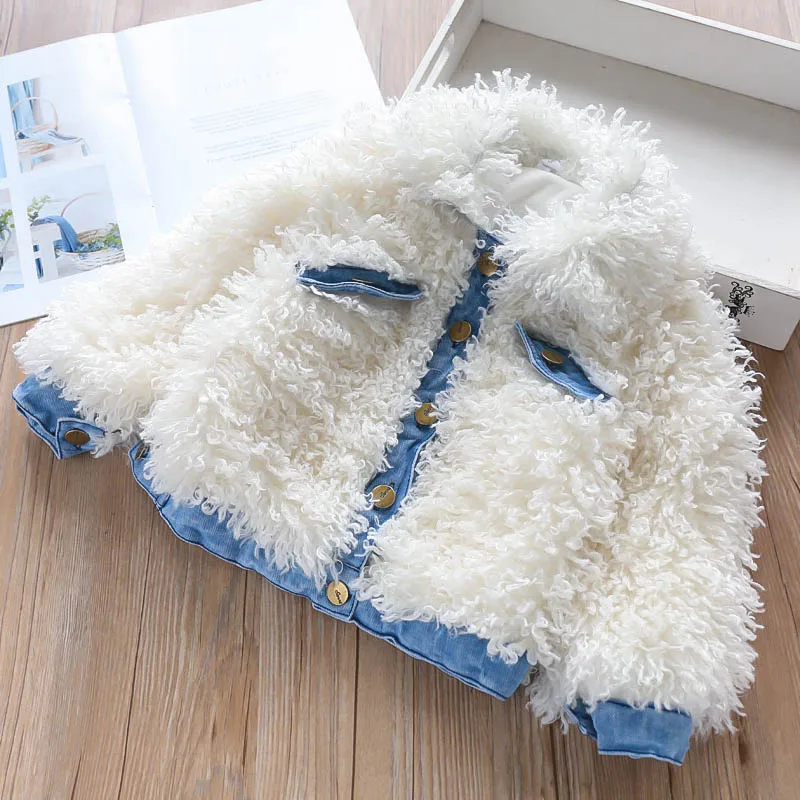

baby girl Jacket winter denim kids faux fur coat Girls Winter Coat white kids Parkas for Gilr new year costume Child outfit