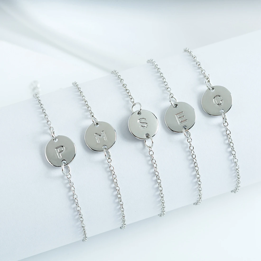 Fashion Adjustable Silver Bracelet with Letter on Pendant