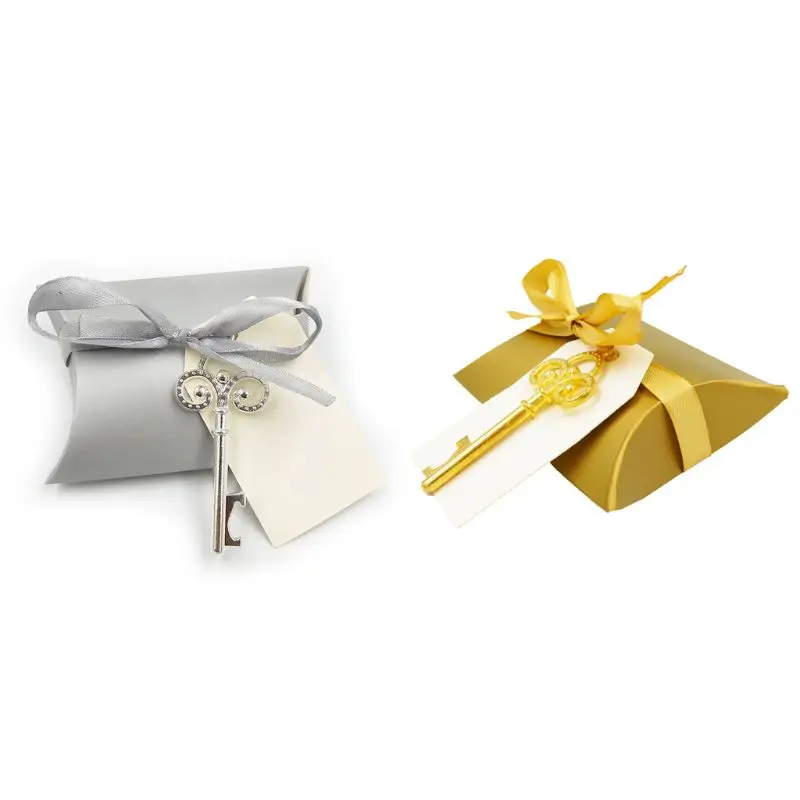 

10 Pcs/Set New Creative Bottle Openers With Candy Box Key Paper Tag Ribbon For Wedding Party Festive Souvenir Gift Supply