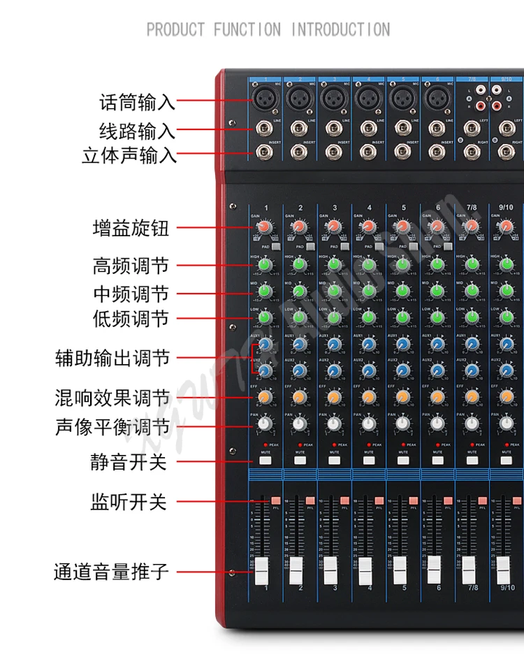 10-канальный микшер усилитель высокого Мощность микшерная консоль аудио оборудование с Bluetooth USB+ 48 V Phantom Мощность эффект реверберации