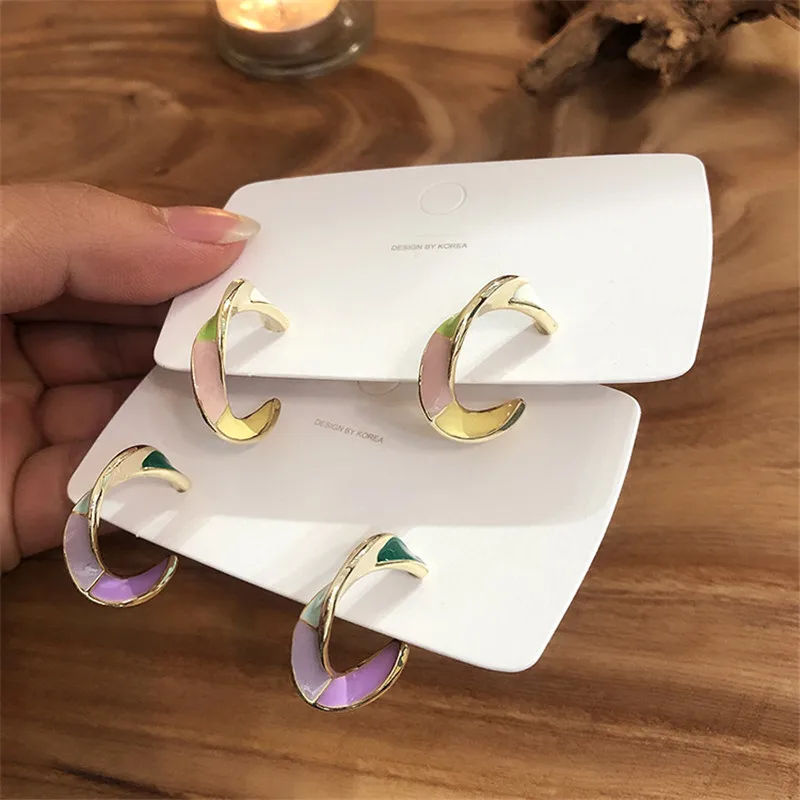 

EARS HIGH 2019 New Europe and America Fashion Drop Glaze Irregular C Shape Hoop Earrings For Women Pendientes Party Ear Jewelry