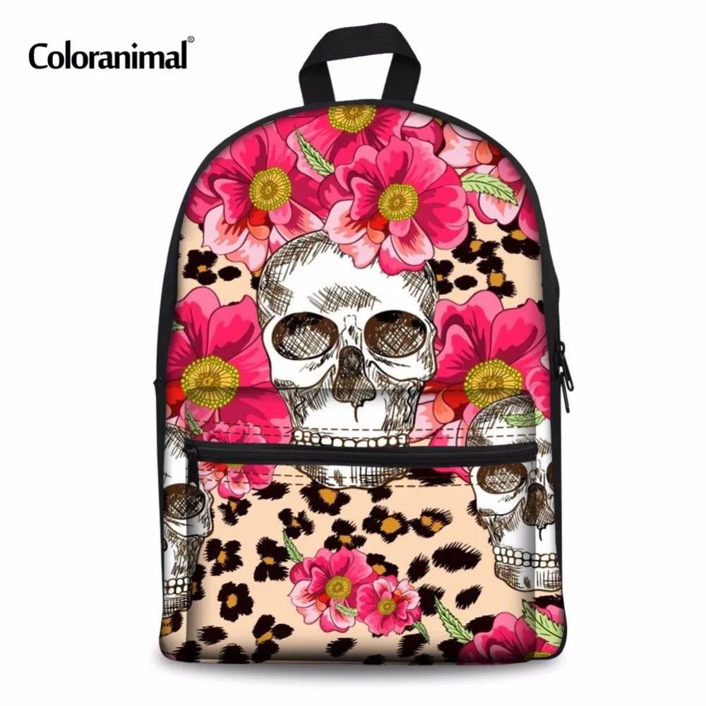 

Coloranimal Flower Sugar Women Men Backpack Children Casual Mochilas Schoolbags Skull Punk Pattern Kids Teen Girl Canvas Daypack