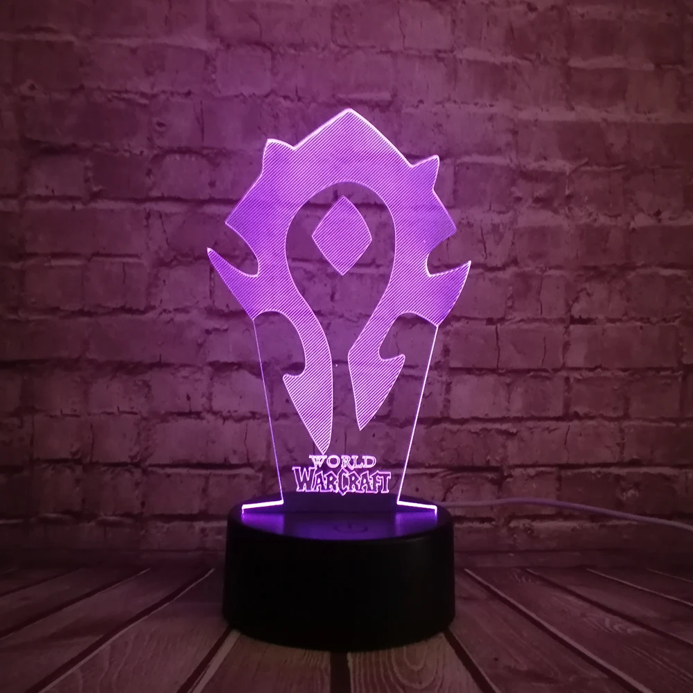 NEW 3D Lamp GAME WOW World of Warcraft Tribal Signs 7 Color Desk Table LED Night Light Kids Children Holiday Xmas Gift Illusion