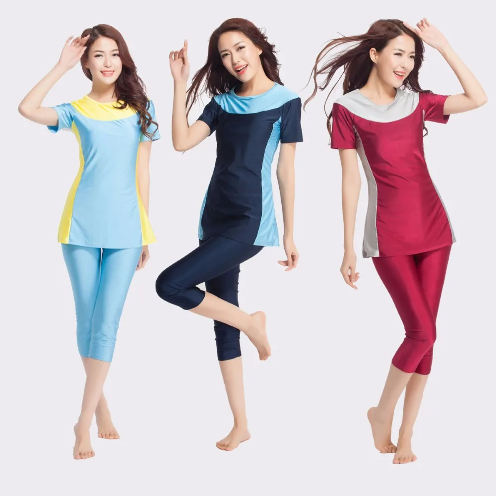 XS 3XL женский Мусульманский купальник с коротким рукавом скромный консервативный